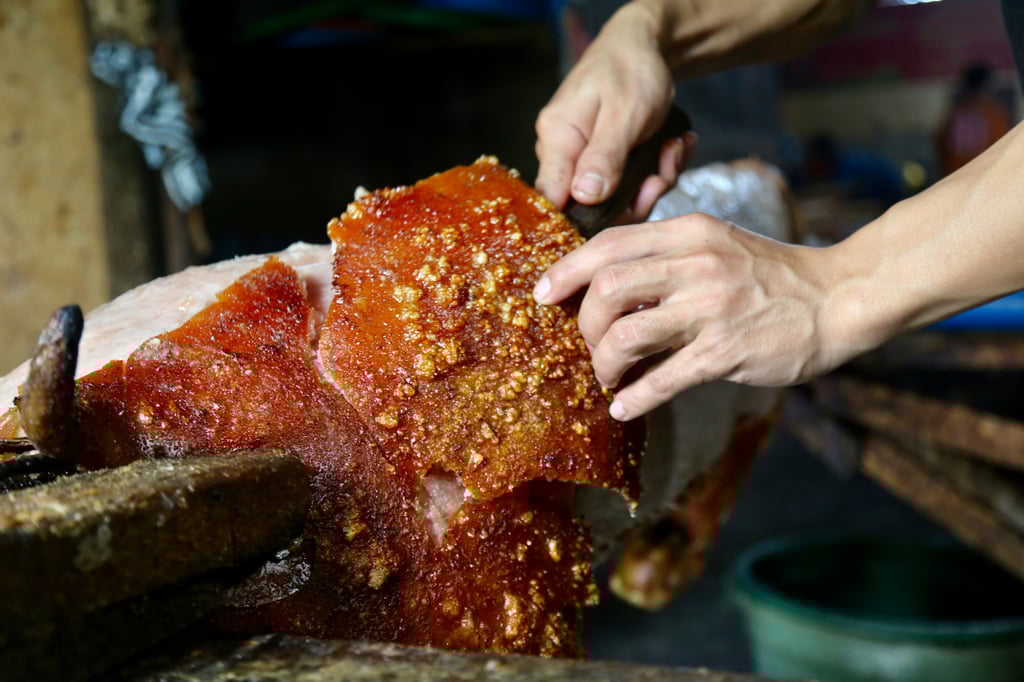 Crispy pig at Babi Guling Slingsing, in the village of Pengayehan on Bali’s west coast, Indonesia. Photo: Dave Smith Crispy pig at Babi Guling Slingsing, in the village of Pengayehan on Bali’s west coast, Indonesia. Photo: Dave Smith
