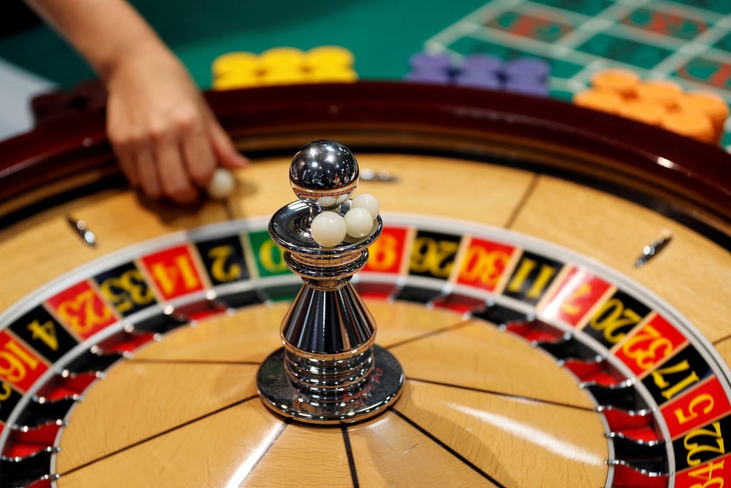 The spinning wheel on a roulette table is seen at a “casino school” in Tokyo in 2018. Photo: Reuters