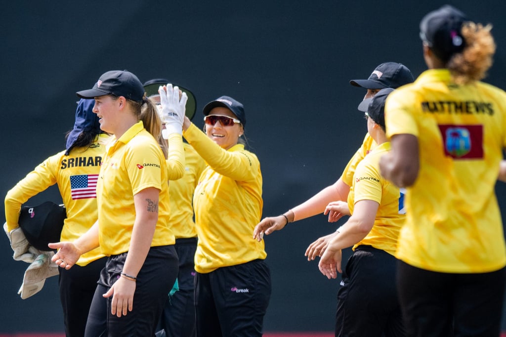Warriors celebrate taking a wicket during their semi-final against Spirit. Photo: FairBreak Invitational Warriors celebrate taking a wicket during their semi-final against Spirit. Photo: FairBreak Invitational