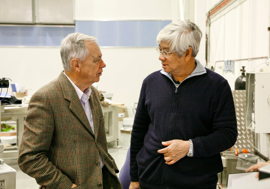 SHRIMP developer Bill Compston (left) with Liu Dunyi, founding director of the Beijing SHRIMP Centre. Photo: Handout