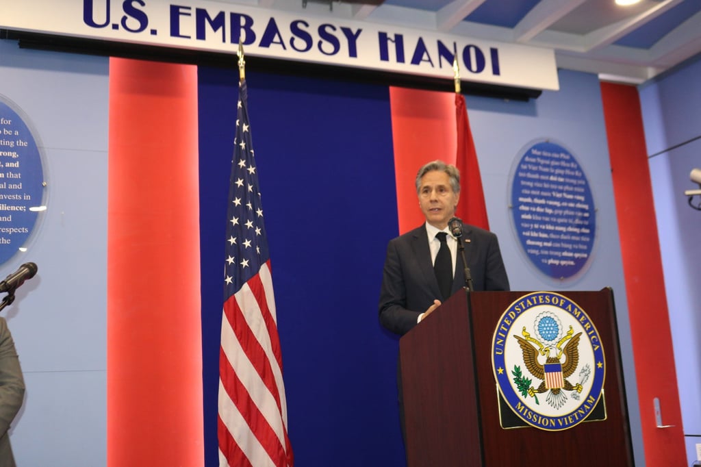 US Secretary of State Antony Blinken said on Saturday that the US was finalising the transfer of a third Coastguard Cutter to Vietnam, which will complement the 24 US patrol boats provided since 2016. Photo: Handout US Secretary of State Antony Blinken said on Saturday that the US was finalising the transfer of a third Coastguard Cutter to Vietnam, which will complement the 24 US patrol boats provided since 2016. Photo: Handout