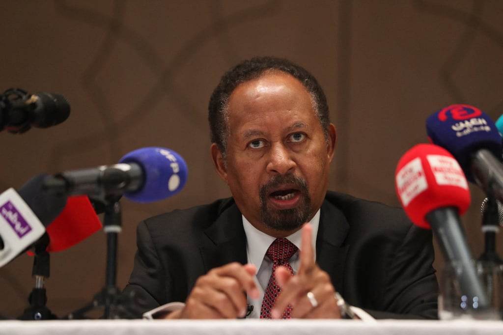 Former Prime Minister of Sudan Abdalla Hamdok speaks during a news conference in Abu Dhabi, United Arab Emirates on Sunday. Photo: Reuters