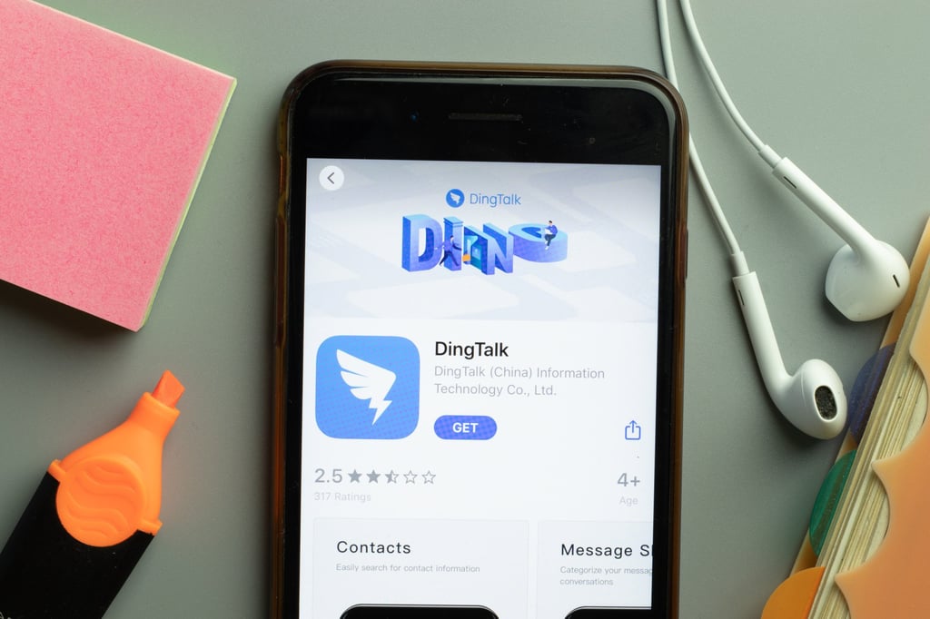 DingTalk is an enterprise communications and collaboration app developed by Alibaba Group Holding. Photo: Shutterstock DingTalk is an enterprise communications and collaboration app developed by Alibaba Group Holding. Photo: Shutterstock