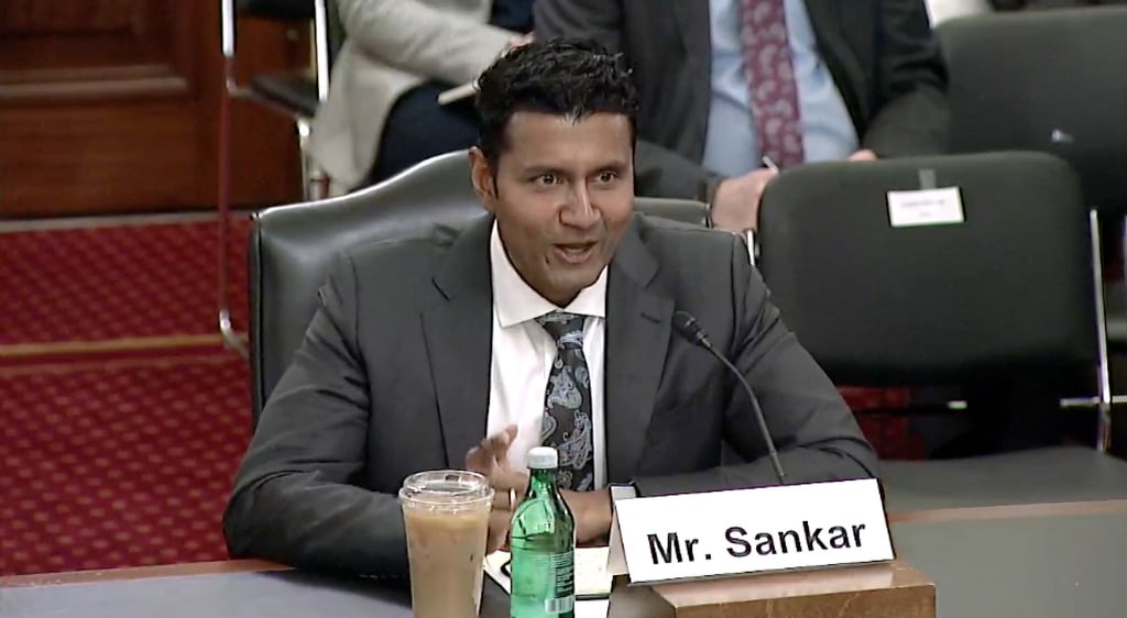 Shyam Sankar of Palantir Technologies testifies during a US congressional hearing on cybersecurity and American military defence in Washington on Wednesday. Shyam Sankar of Palantir Technologies testifies during a US congressional hearing on cybersecurity and American military defence in Washington on Wednesday.