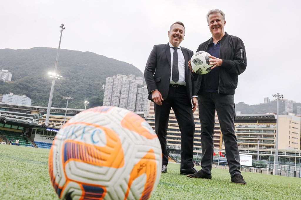 Neil Jensen, the Hong Kong Football Club chairman (left), and Tony Bratsanos, the head of the Soccer Sevens, at Hong Kong Football Club. Photo: Edmond So Neil Jensen, the Hong Kong Football Club chairman (left), and Tony Bratsanos, the head of the Soccer Sevens, at Hong Kong Football Club. Photo: Edmond So