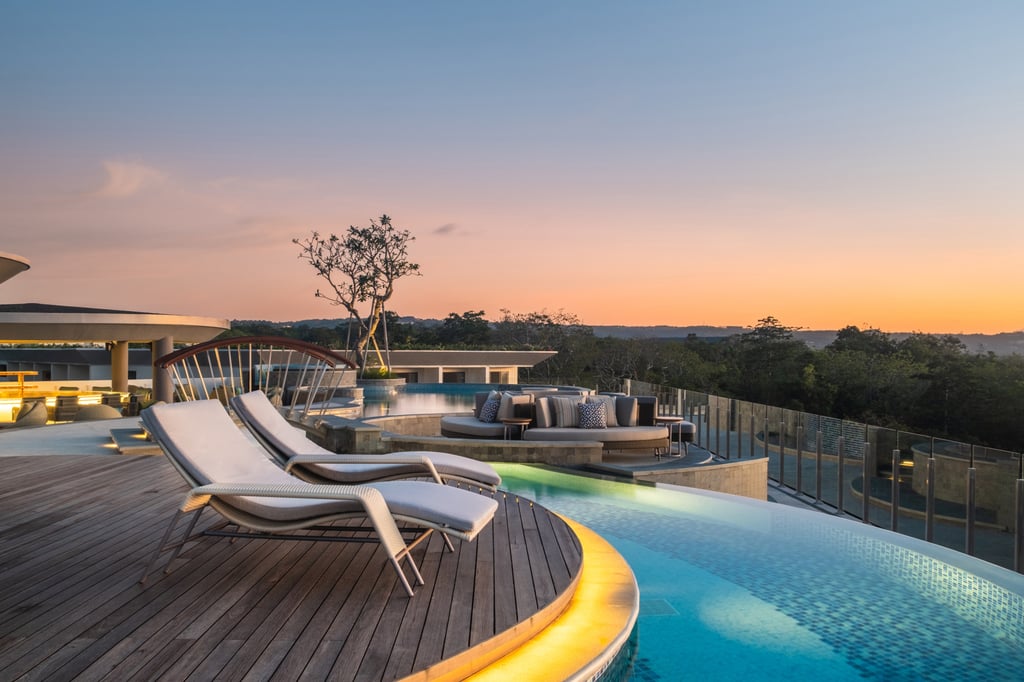 Ayana Segara Bali features a meandering rooftop pool as well as an indoor-outdoor pool elsewhere on the property. Photo: Handout