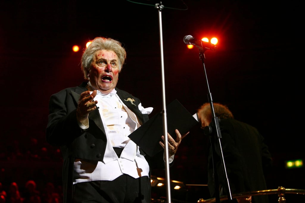 Barry Humphries performing as one of his characters, Sir Les Patterson – the drunkard diplomat. Photo: AP Barry Humphries performing as one of his characters, Sir Les Patterson – the drunkard diplomat. Photo: AP
