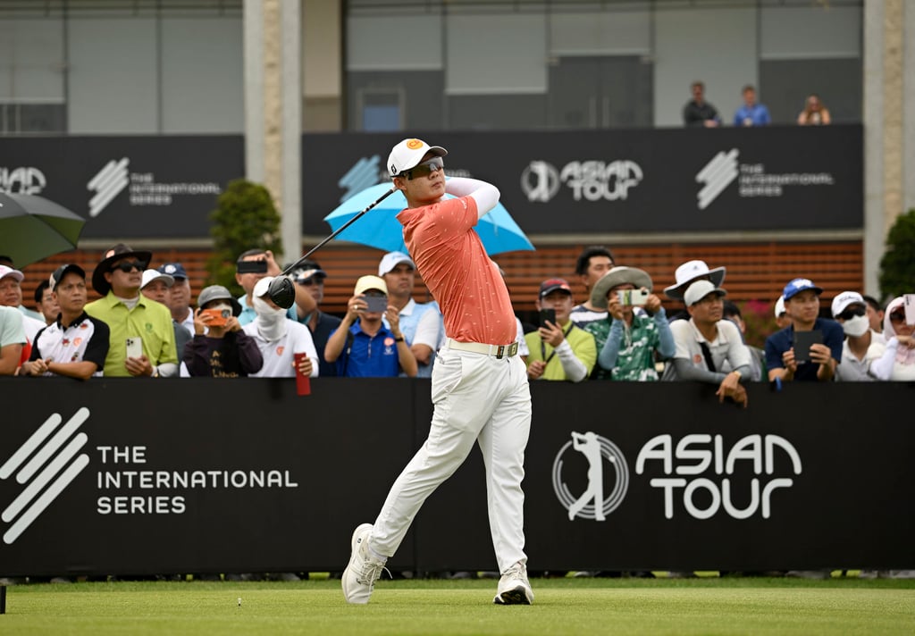 Jazz Janewattananond tees off on the first hole during the final round of the International Series Vietnam. Photo: Asian Tour Jazz Janewattananond tees off on the first hole during the final round of the International Series Vietnam. Photo: Asian Tour