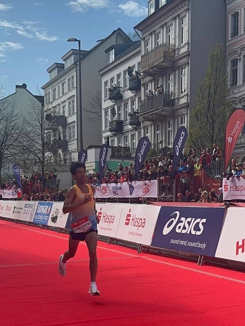 Wong Wan-chun approaches the finish line in Hamburg. Photo: Handout Wong Wan-chun approaches the finish line in Hamburg. Photo: Handout