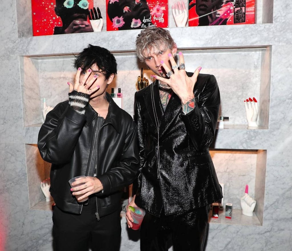 Jaden Hossler (Jxdn) and Colson Baker (Machine Gun Kelly) promoting UN/DN Laqr on April 12. Photo: @undn_laqr/Instagram