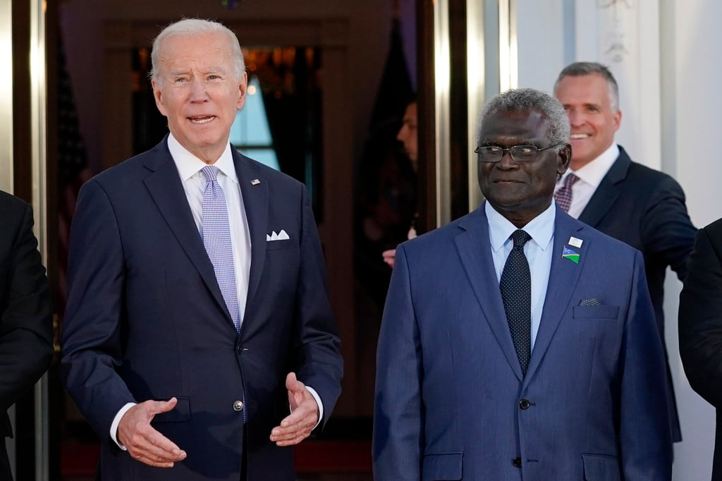 Biden with Solomon Islands Prime Minister Manasseh Sogavare, at the meeting held with Pacific Island leaders at the White House on September 29, 2022. Photo: AP Biden with Solomon Islands Prime Minister Manasseh Sogavare, at the meeting held with Pacific Island leaders at the White House on September 29, 2022. Photo: AP