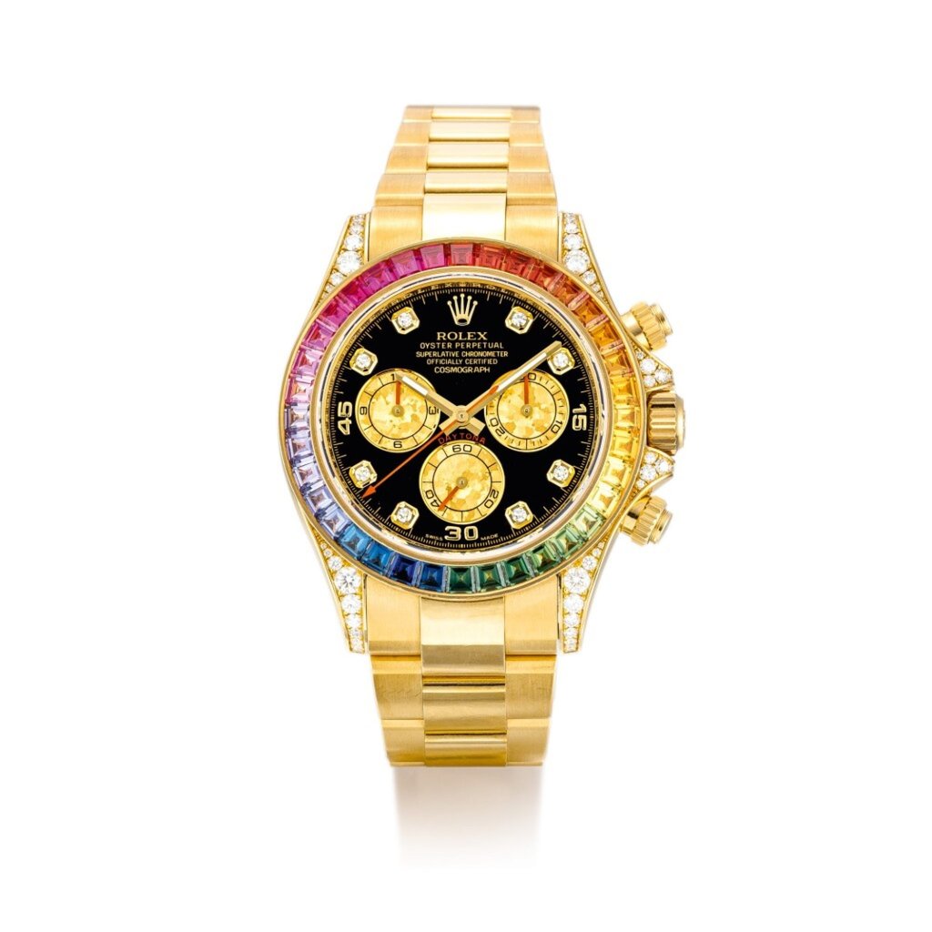 The Rolex Rainbow Cosmograph Daytona. Photo: Sotheyby’s The Rolex Rainbow Cosmograph Daytona. Photo: Sotheyby’s