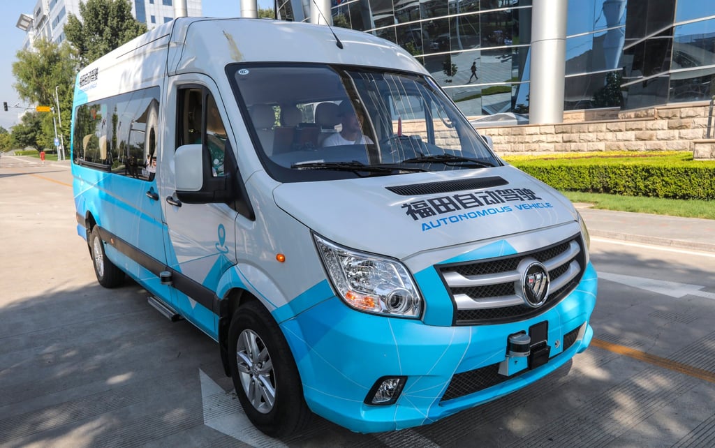 A Foton autonomous vehicle is pictured running on road inside the company compound at Beiqi Foton Motor SCMP/Simon Song A Foton autonomous vehicle is pictured running on road inside the company compound at Beiqi Foton Motor SCMP/Simon Song