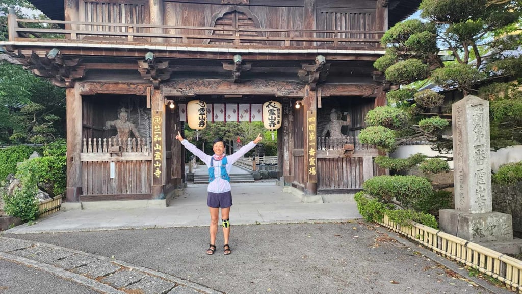 Catherine Sun poses at one of 88 temples on the 1,200km Shikoku Pilgrimage. Photo: Handout