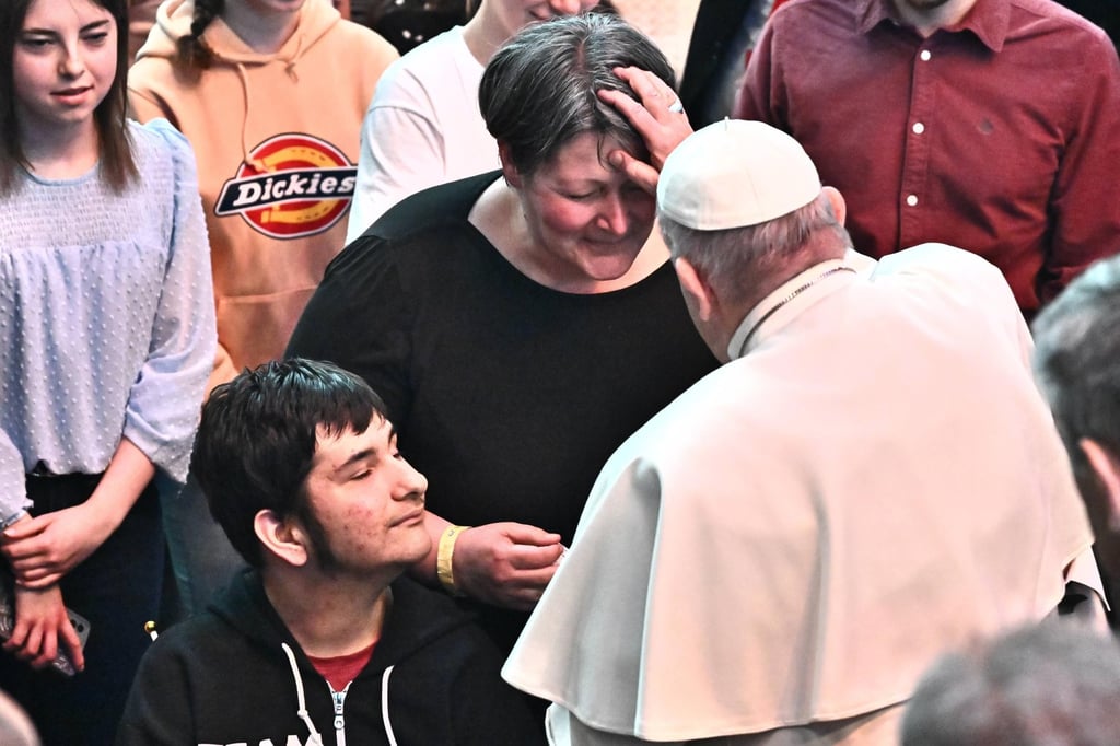 Pope Francis meets young people in the Papp Laszlo Budapest Sports Arena in Budapest, Hungary on Saturday. Photo: EPA-EFE