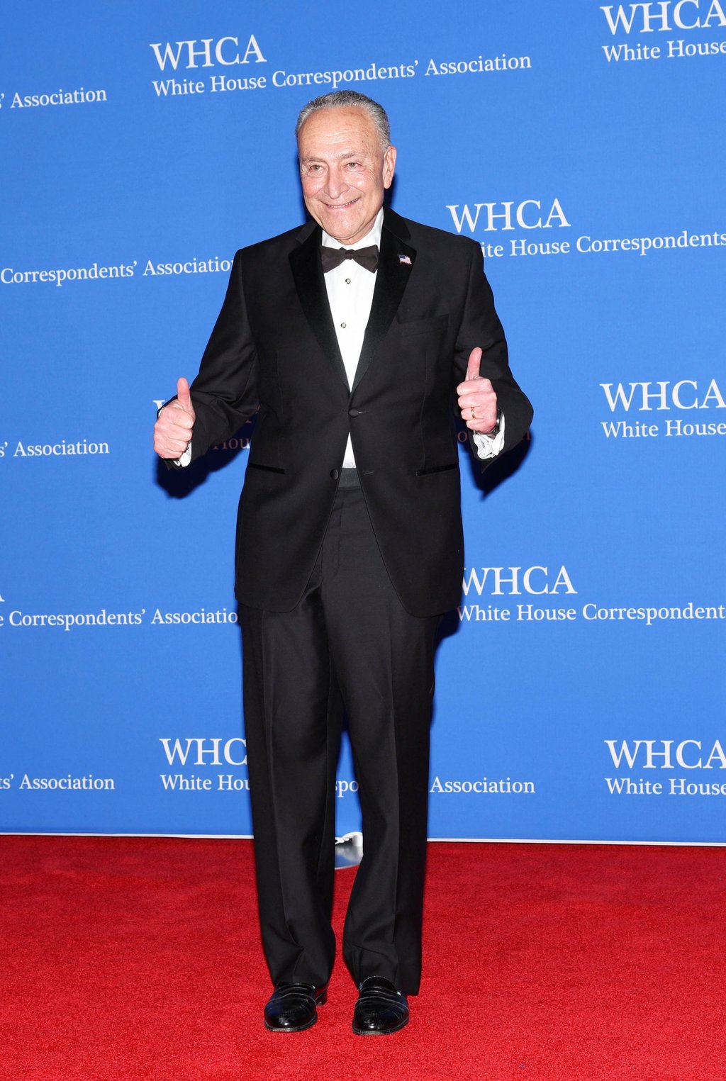 US Senate Majority Leader Chuck Schumer poses on the red carpet at the annual White House Correspondents’ Association Dinner in Washington, US on Saturday. Photo: Reuters US Senate Majority Leader Chuck Schumer poses on the red carpet at the annual White House Correspondents’ Association Dinner in Washington, US on Saturday. Photo: Reuters
