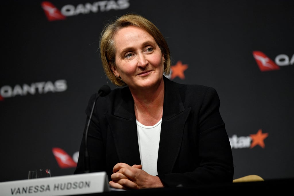 Newly appointed Qantas CEO Vanessa Hudson speaks to the media during a news conference at Qantas’ head office in Sydney, on Tuesday. Photo: Reuters