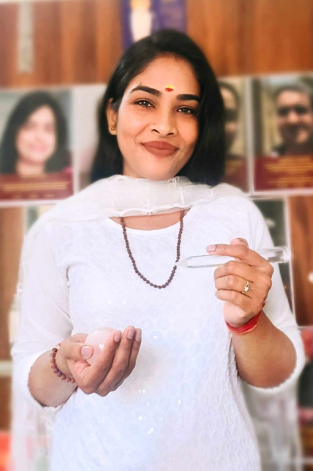 Ishawasya holding a crystal ball and pen. She says that pranic facials use prana, or “life force”, to promote good health. Photo: Neha Singh Ishawasya Ishawasya holding a crystal ball and pen. She says that pranic facials use prana, or “life force”, to promote good health. Photo: Neha Singh Ishawasya