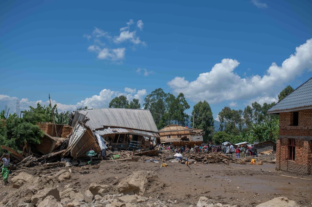 Houses are destroyed by flash floods in the village of Bushushu, South Kivu Province, Democratic Republic of Congo on Saturday. Photo: EPA-EFE Houses are destroyed by flash floods in the village of Bushushu, South Kivu Province, Democratic Republic of Congo on Saturday. Photo: EPA-EFE