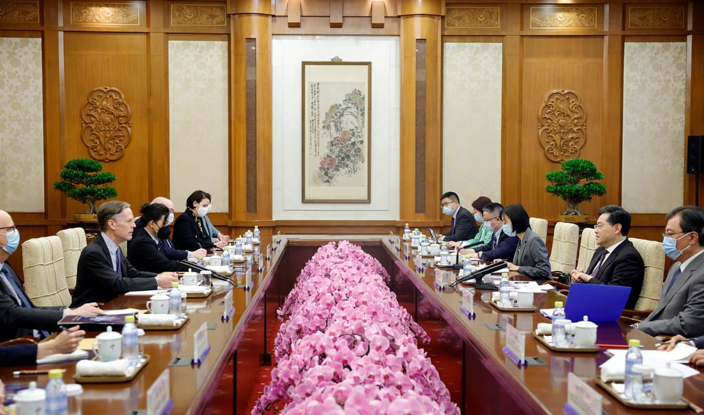 Chinese Foreign Minister Qin Gang meets US ambassador Nicholas Burns in Beijing on Monday. Photo: Ministry of Foreign Affairs Chinese Foreign Minister Qin Gang meets US ambassador Nicholas Burns in Beijing on Monday. Photo: Ministry of Foreign Affairs