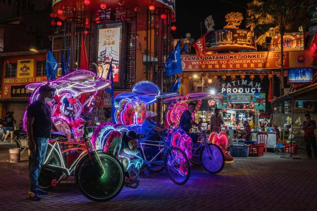A street scene at night in Melaka. The fatal fight broke out at about 4am on Tuesday, police said. Photo: NurPhoto via Getty Images