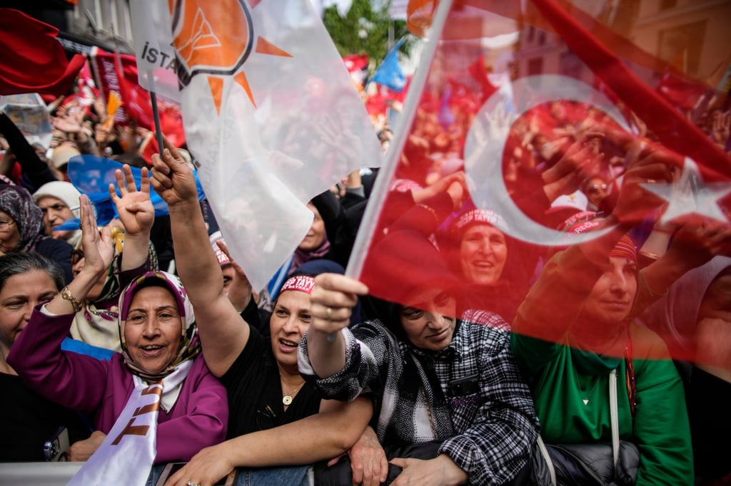 Supporters of Turkish President and People’s Alliance’s presidential candidate Recep Tayyip Erdogan attend an election campaign rally in Istanbul, Turkey on Saturday. Photo: AP