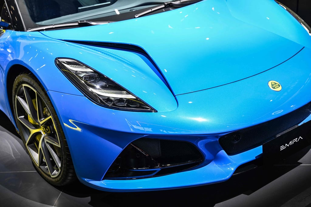 A blue Lotus Emira is displayed during the 20th Shanghai International Automobile Industry Exhibition in Shanghai, on April 18. Photo: AFP A blue Lotus Emira is displayed during the 20th Shanghai International Automobile Industry Exhibition in Shanghai, on April 18. Photo: AFP