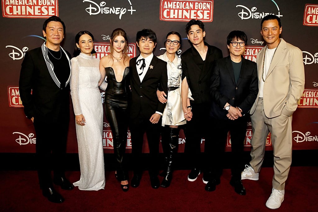 Chin Han, Yeo Yann Yann, Sydney Taylor, Ben Wang, Michelle Yeoh, Jimmy Liu, Ke Huy Quan and Daniel Wu attend the Disney+ original series American Born Chinese New York premiere at Radio City Music Hall on May 7, in New York City. Photo: AFP