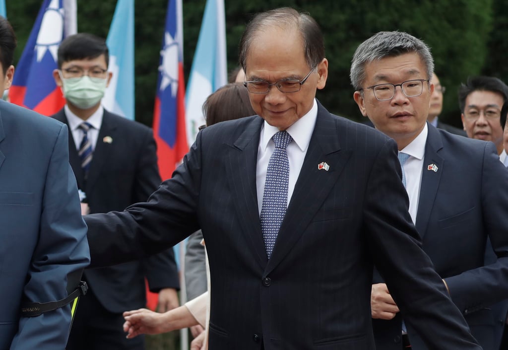 You Si-kun (centre) pictured last month as he greets Guatemala President Alejandro Giammattei in Taipei during a visit to Taiwan’s parliament Photo: AP