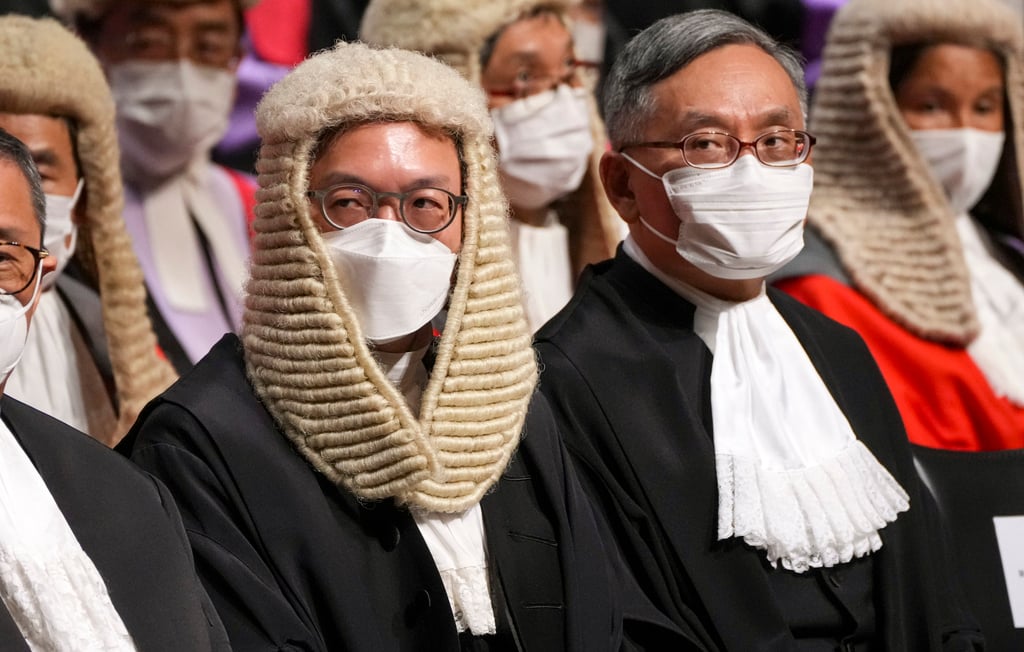 Chief Justice Andrew Cheung (left), with Secretary for Justice Paul Lam Ting-kwok at the ceremonial opening of the 2023 legal year, is among the 29 judges being targeted. Photo: Sam Tsang
