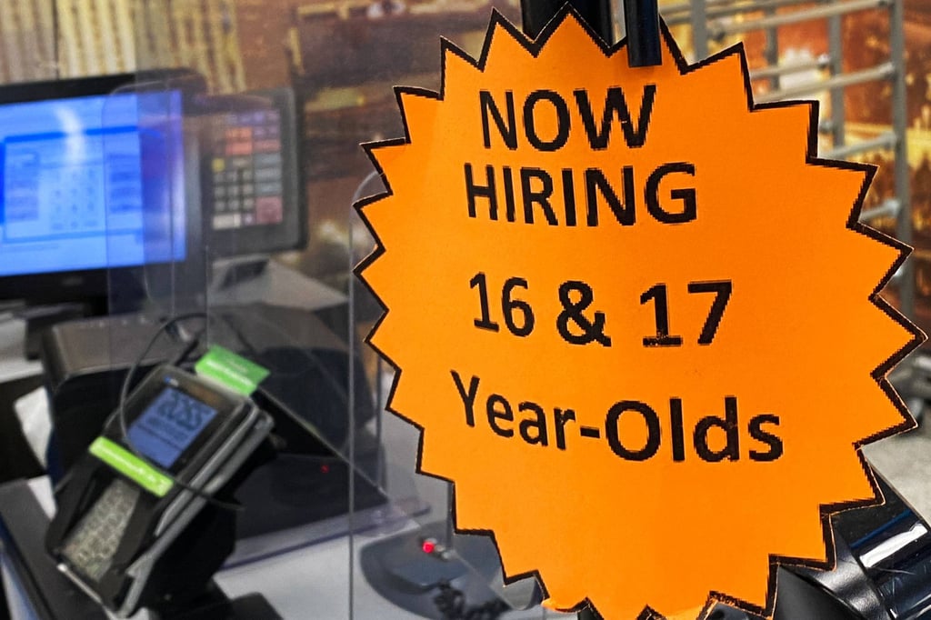 A hiring sign in a discount department store in Las Vegas, Nevada, on May 7, 2022. US job gains surged unexpectedly in January while wages rose and unemployment defied expectations to slip further. Photo: AFP A hiring sign in a discount department store in Las Vegas, Nevada, on May 7, 2022. US job gains surged unexpectedly in January while wages rose and unemployment defied expectations to slip further. Photo: AFP