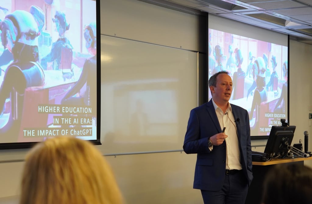HKUST Director of the Center for Education Innovation Sean McMinn giving a workshop on the impact of ChatGPT to a group of educators. Photo: HKUST HKUST Director of the Center for Education Innovation Sean McMinn giving a workshop on the impact of ChatGPT to a group of educators. Photo: HKUST