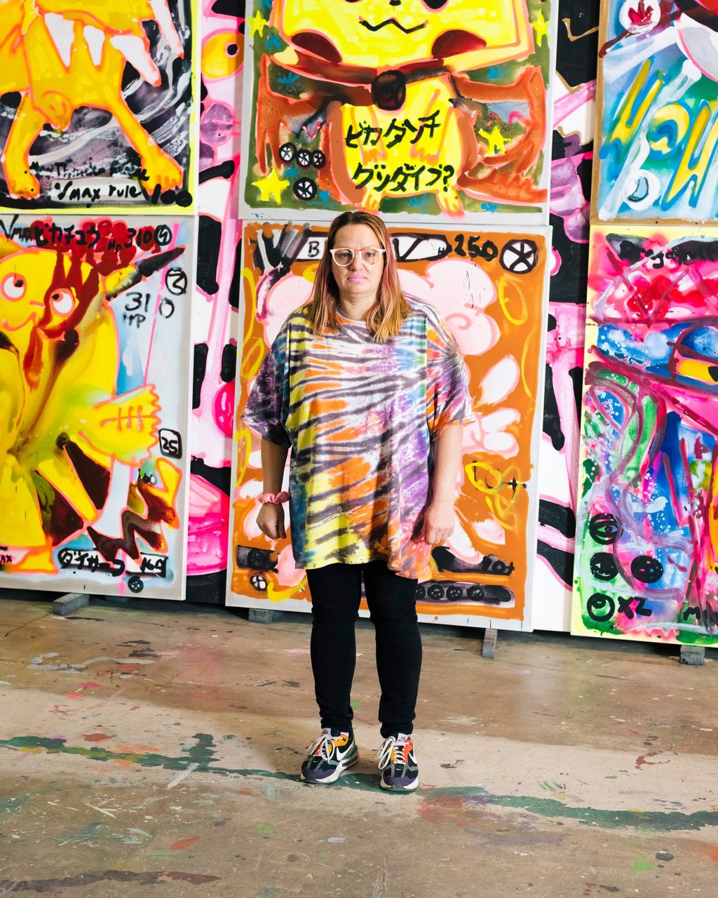 Katherine Bernhardt with her Pokémon paintings in her studio in St. Louis, Missouri. Photo: Whitten Sabbatini Katherine Bernhardt with her Pokémon paintings in her studio in St. Louis, Missouri. Photo: Whitten Sabbatini
