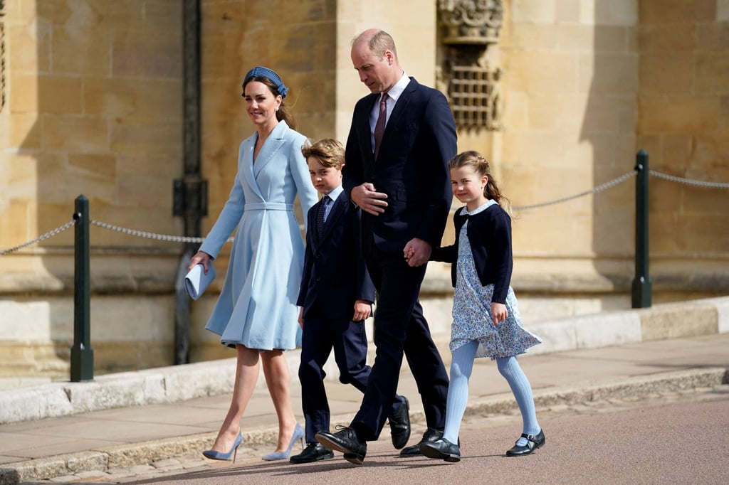 Britain’s Prince William and Catherine, Princess of Wales, walk with Prince George and Princess Charlotte as they arrive for the Easter Matins Service at St George’s Chapel at the Windsor Castle in Windsor, Britain, on April 17. Photo: Reuters