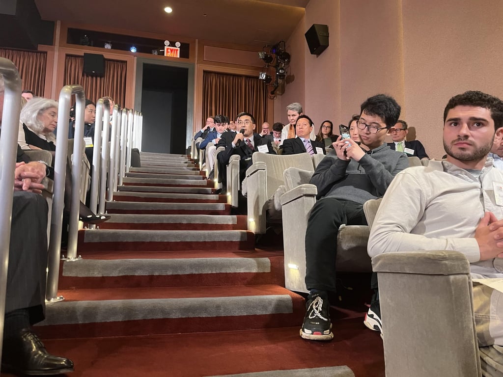 Major General Yin Zhongliang (centre, holding a microphone) joins the discussion at the event in New York on Tuesday. Photo: Robert Delaney Major General Yin Zhongliang (centre, holding a microphone) joins the discussion at the event in New York on Tuesday. Photo: Robert Delaney