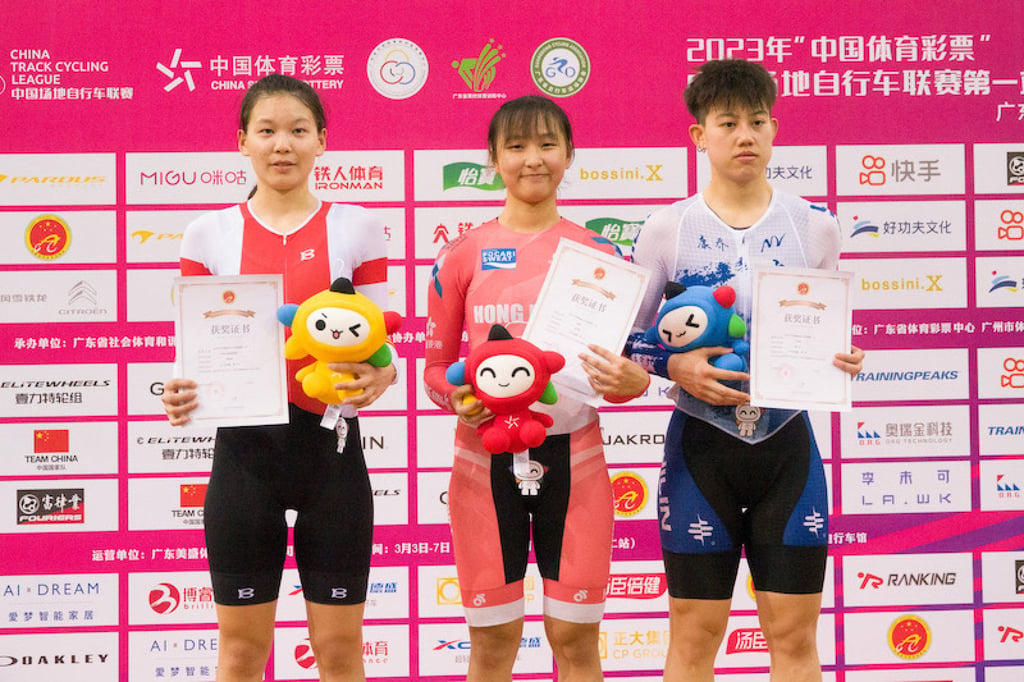 Ceci Lee Sze-wing (middle) triumphed in the women’s omnium at the China Track Cycling League in Guangzhou. Ceci Lee Sze-wing (middle) triumphed in the women’s omnium at the China Track Cycling League in Guangzhou.