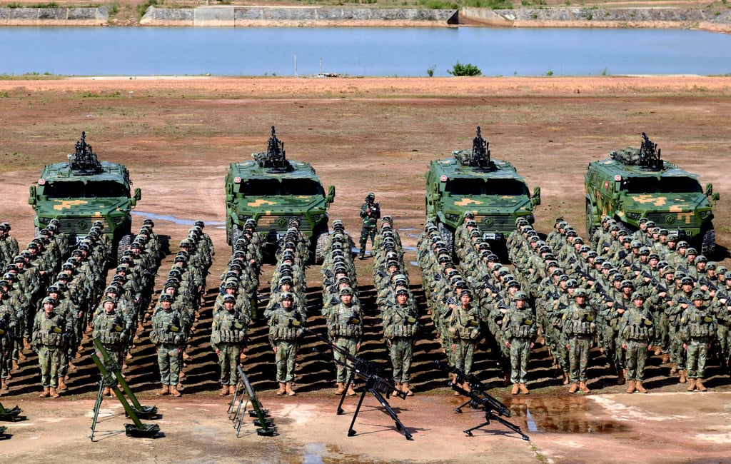 Soldiers at the launch ceremony of the China-Laos Friendship Shield-2023 joint exercise earlier this month. Photo: Xinhua