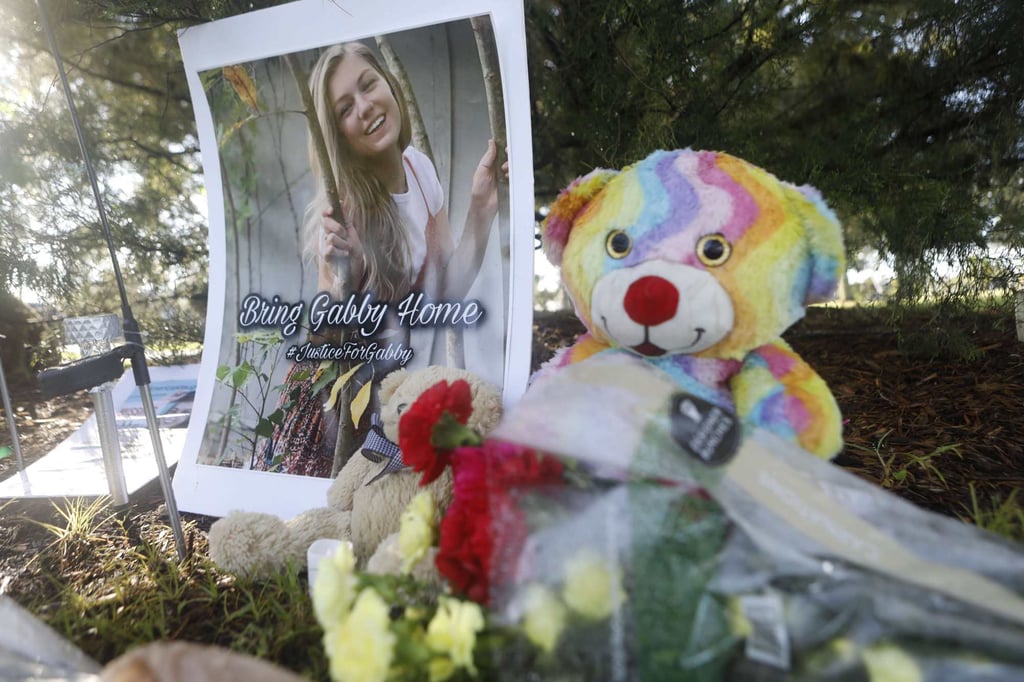 A makeshift memorial dedicated to Gabby Petito is seen in North Port, Florida, in September 2021. Photo: AFP A makeshift memorial dedicated to Gabby Petito is seen in North Port, Florida, in September 2021. Photo: AFP