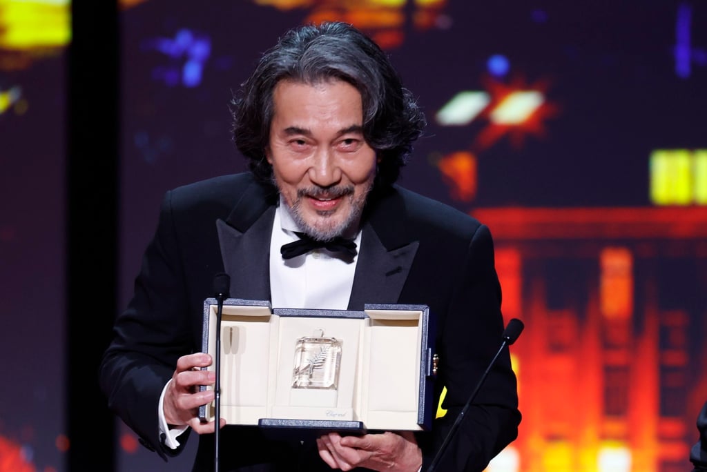 Japanese actor Koji Yakusho speaks after receiving the best actor prize for his part in the film Perfect Days at the Cannes Film Festival in Cannes, France on Saturday. Photo: EPA-EFE