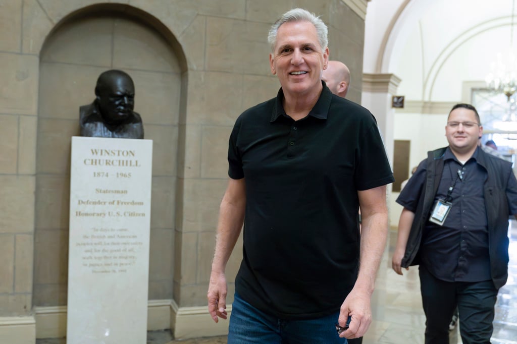 US Speaker of the House Kevin McCarthy arrives at his office on Capitol Hill on Monday. Photo: AP