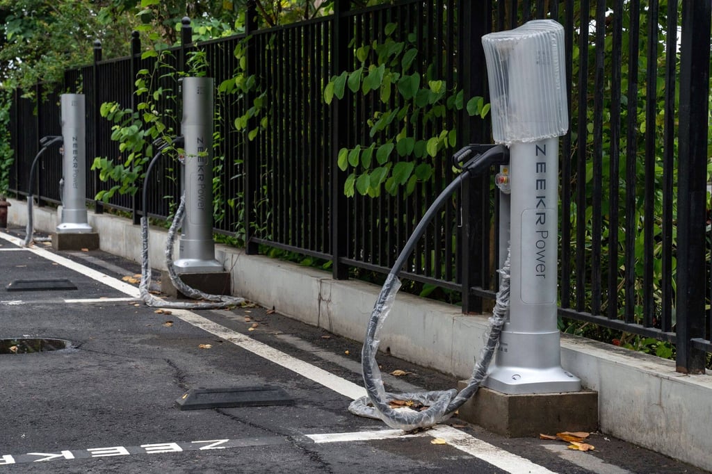 A charging station outside a Zeekr EV shop in Haikou, Hainan. Photo: Bloomberg A charging station outside a Zeekr EV shop in Haikou, Hainan. Photo: Bloomberg
