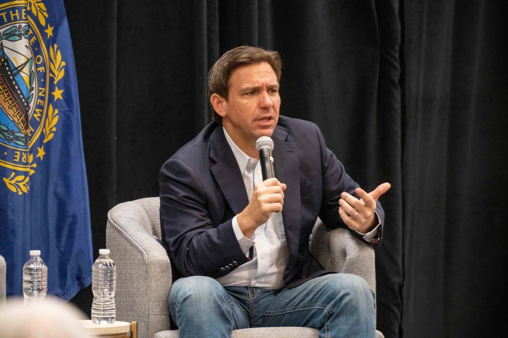 Florida Governor Ron DeSantis speaks during a campaign event in Rochester, New Hampshire, on Thursday. Photo: Bloomberg