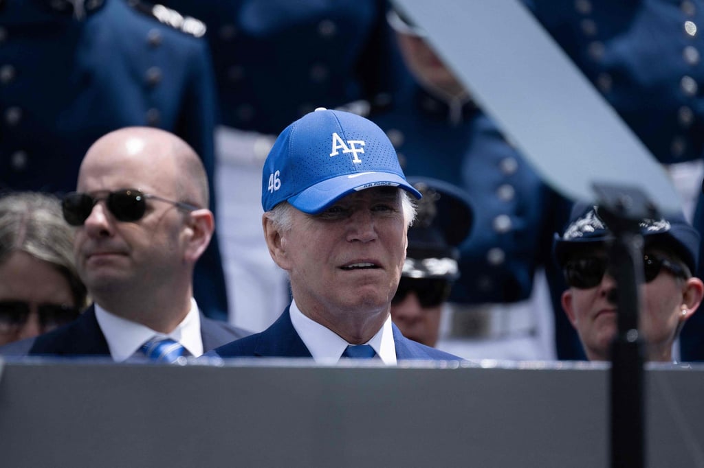 US President Joe Biden after falling while onstage at the US Air Force Academy graduation. Photo: AFP US President Joe Biden after falling while onstage at the US Air Force Academy graduation. Photo: AFP
