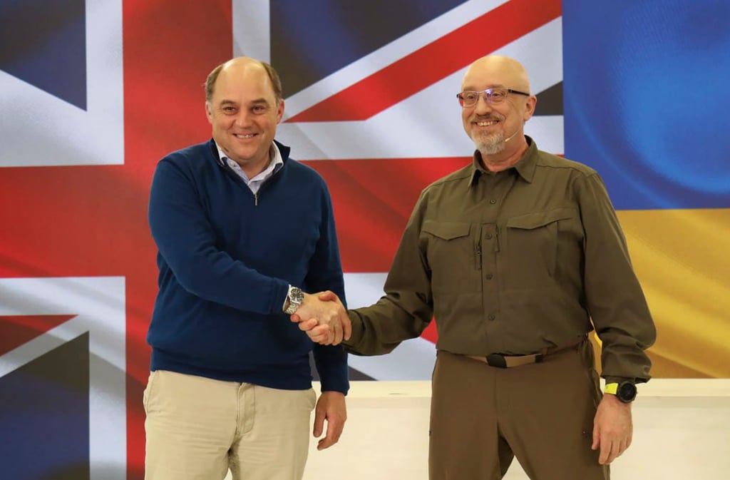Ukrainian Defence Minister Oleksiy Reznikov, right, with his British counterpart Ben Wallace in Kyiv. Photo: EPA-EFE/Ukraine Defence Ministry Handout Ukrainian Defence Minister Oleksiy Reznikov, right, with his British counterpart Ben Wallace in Kyiv. Photo: EPA-EFE/Ukraine Defence Ministry Handout