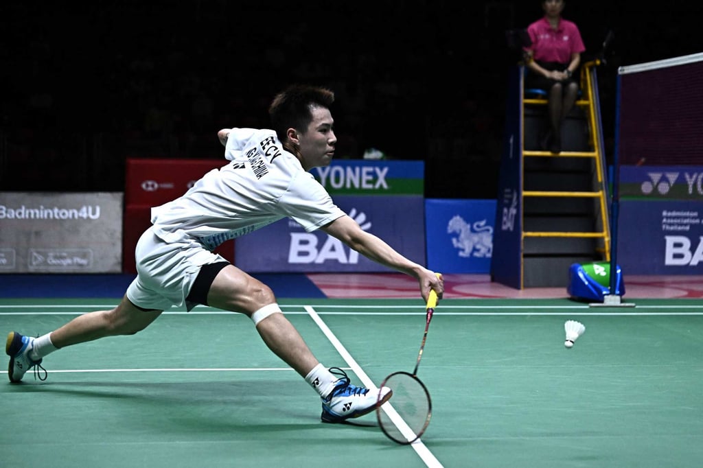 Lee Cheuk-yiu hits a return against Kunlavut Vitidsarn during their men’s singles final in Bangkok. Photo: AFP Lee Cheuk-yiu hits a return against Kunlavut Vitidsarn during their men’s singles final in Bangkok. Photo: AFP