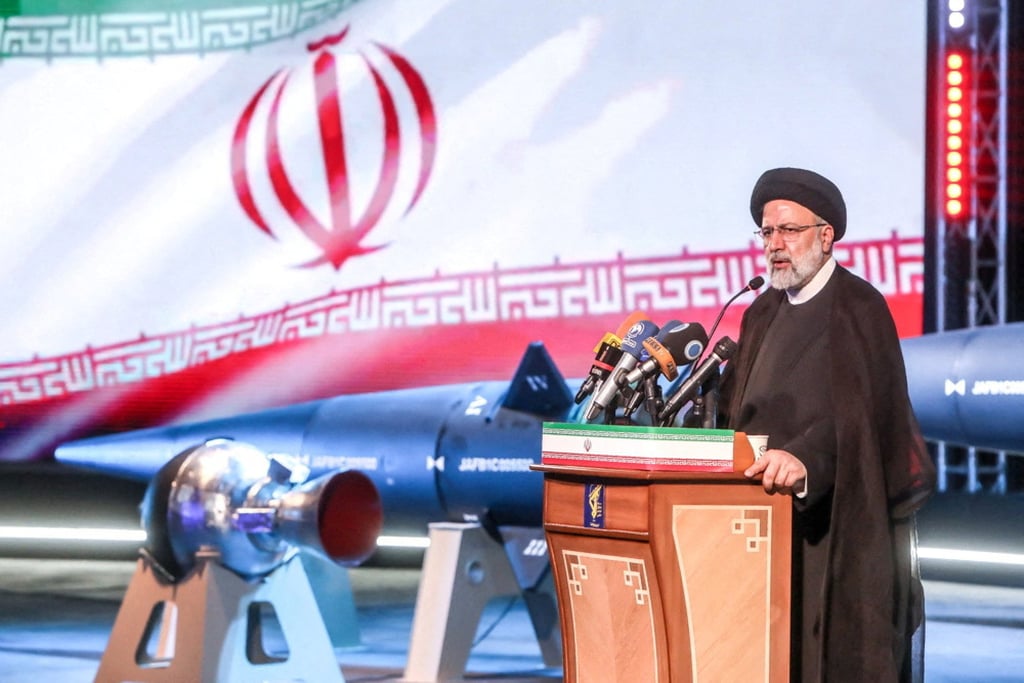 Iranian President Ebrahim Raisi speaks during the unveiling ceremony of the new ballistic missile in Tehran on Tuesday. Photo: IRGC/WANA via Reuters Iranian President Ebrahim Raisi speaks during the unveiling ceremony of the new ballistic missile in Tehran on Tuesday. Photo: IRGC/WANA via Reuters