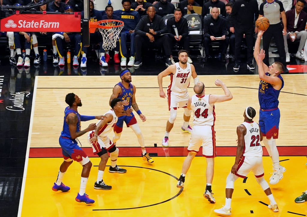 Nuggets centre Nikola Jokic shoots during the first half at Kaseya Center. Photo: USA TODAY Sports via Reuters Nuggets centre Nikola Jokic shoots during the first half at Kaseya Center. Photo: USA TODAY Sports via Reuters
