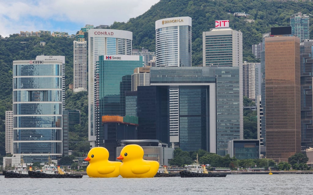 The duo are part of a public art show that aims to spread cheer. Photo: Jelly Tse The duo are part of a public art show that aims to spread cheer. Photo: Jelly Tse