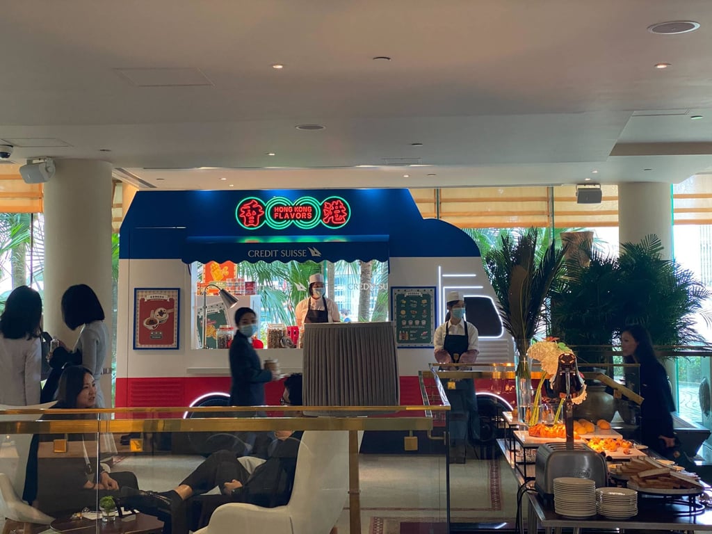 Credit Suisse set up Hong Kong-style hawker stalls to treat investors to dim sum and pineapple buns at the Asia Investment Conference at the Conrad Hotel in March this year. Photo: Mia Castagnone