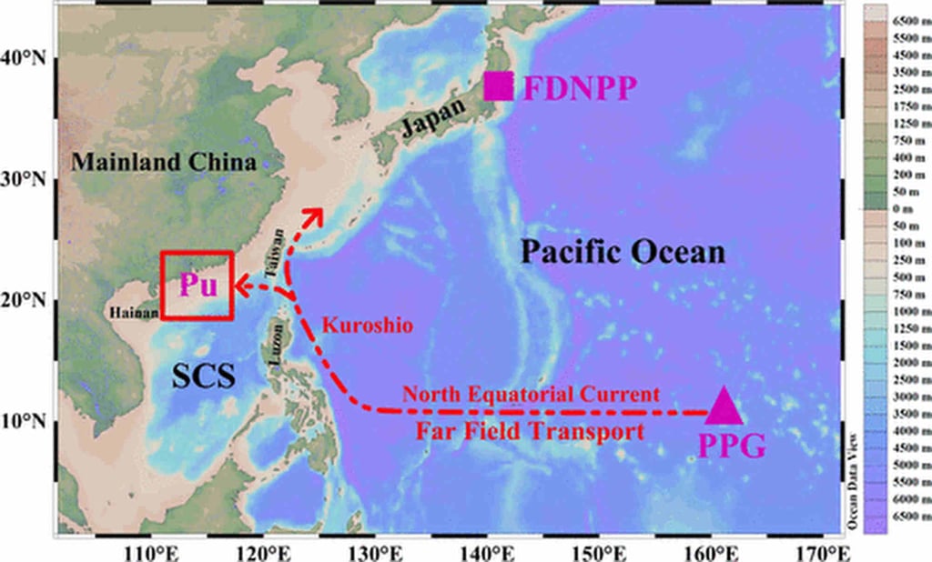 Powerful ocean currents connect the US Pacific Proving Ground in the Marshall Islands to the South China Sea, thousands of kilometres away. Illustration: State Key Laboratory of Marine Environmental Science, Xiamen University Powerful ocean currents connect the US Pacific Proving Ground in the Marshall Islands to the South China Sea, thousands of kilometres away. Illustration: State Key Laboratory of Marine Environmental Science, Xiamen University